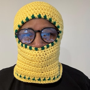 Crochet Ski Mask Balaclava: Yellow & Green, Unisex