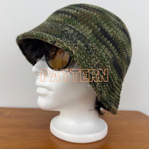2 Easy Crochet Bucket Hats PATTERN, camo or stripe design, gender neutral hat, unisex hat, PDF, digital download