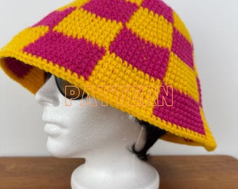 Crochet Checker Bucket Hat Pattern: Easy Beginner Tutorial (PDF)