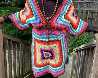 crochet PATTERN, crochet dress, crochet granny square dress pattern tutorial, kimono style crochet dress