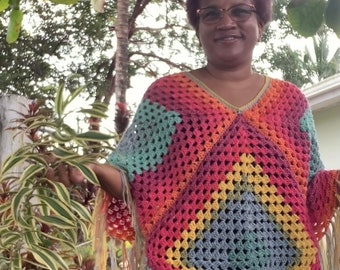 crochet granny square poncho PATTERN tutorial - made to measure -