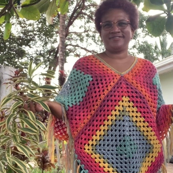 crochet granny square poncho PATTERN tutorial - made to measure -
