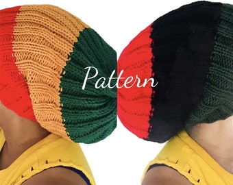 knit PATTERN, Rasta ribbed tam slouch hat, RBG Pan African, emancipation tam hat, pattern tutorial, PDF