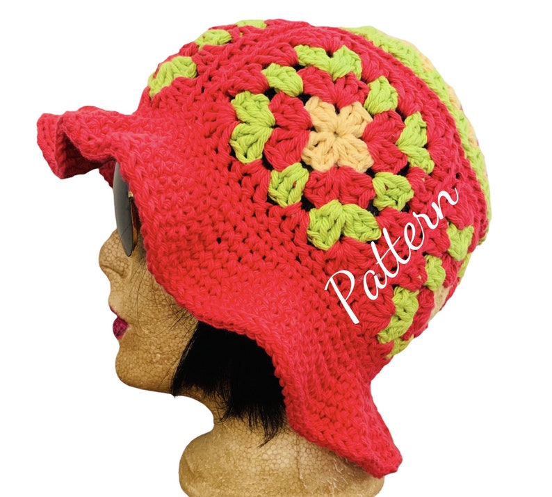 crochet bucket hat PATTERN, crochet granny square bucket hat pattern tutorial image 9