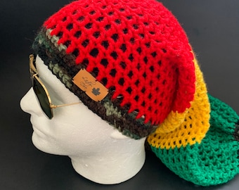 crochet hat PATTERN, Rasta camo net tam slouch hat PDF