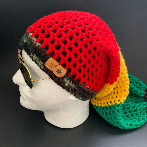 crochet hat PATTERN, Rasta camo net tam slouch hat PDF