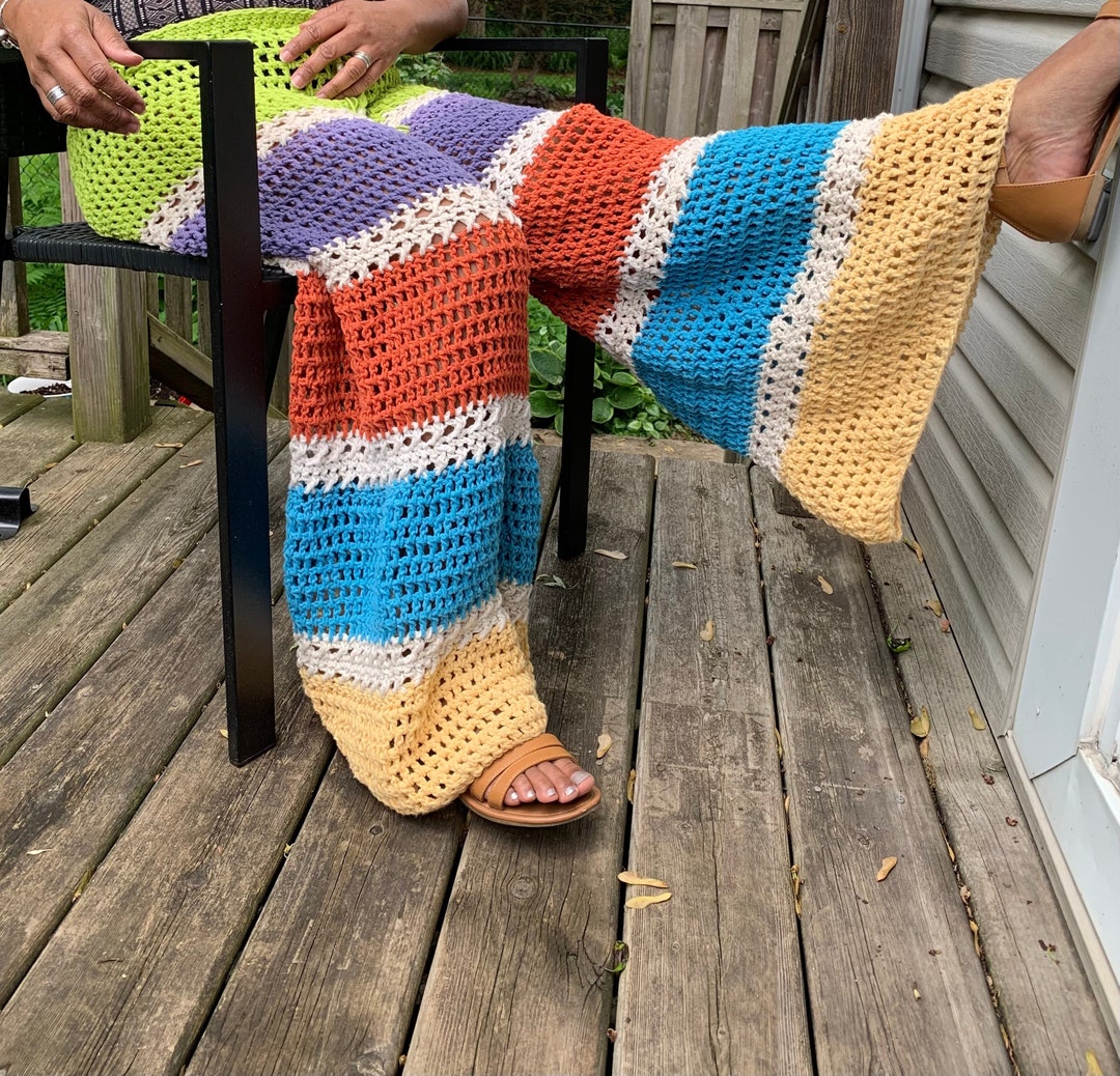 Crochet Beach Pants Pattern Tutorial, Colourful Hippie Clothes Etsy