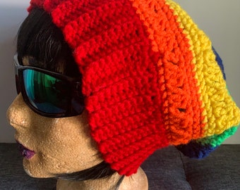 Crochet Rainbow Slouchy Hat Pattern: Easy Beginner PDF (Digital Download)