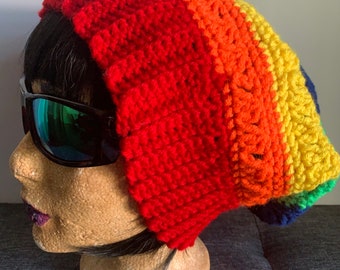 crochet rainbow slouchy hat pattern tutorial