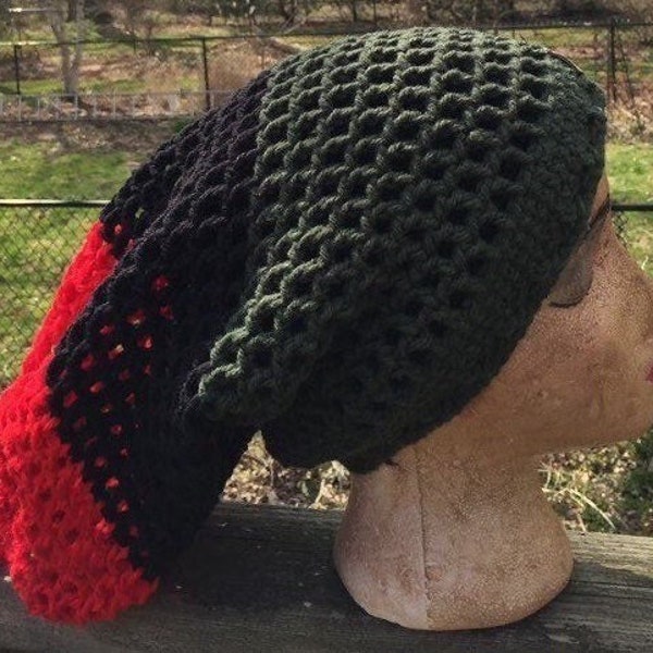 crochet PATTERN, slouchy emancipation hat, RBG, Pan African, crochet dread socks tam pattern tutorial, PDF