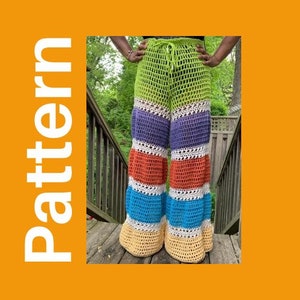 Crochet PATTERN, Crochet Beach Pants, Colourful Hippie Cotton Pants ...