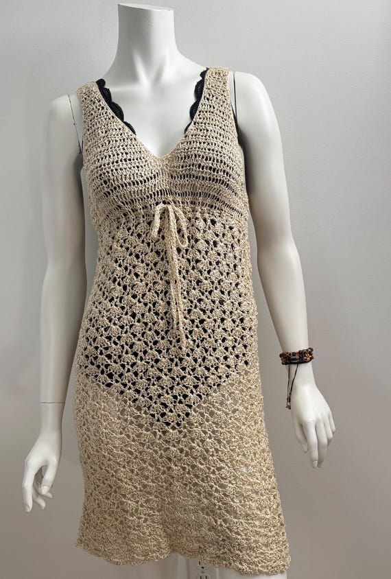 white christmas dresses Boho Crochet Tank Beach Cover Up – White Hollow Out Summer Mini Dress –  Boho Beach Hut main image 1