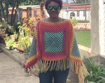 Crochet Granny Square Poncho Pattern: Beginner Friendly, Made to