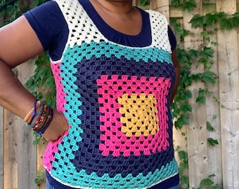 crochet PATTERN, crochet vest, crochet granny square vest pullover pattern tutorial - made to measure -