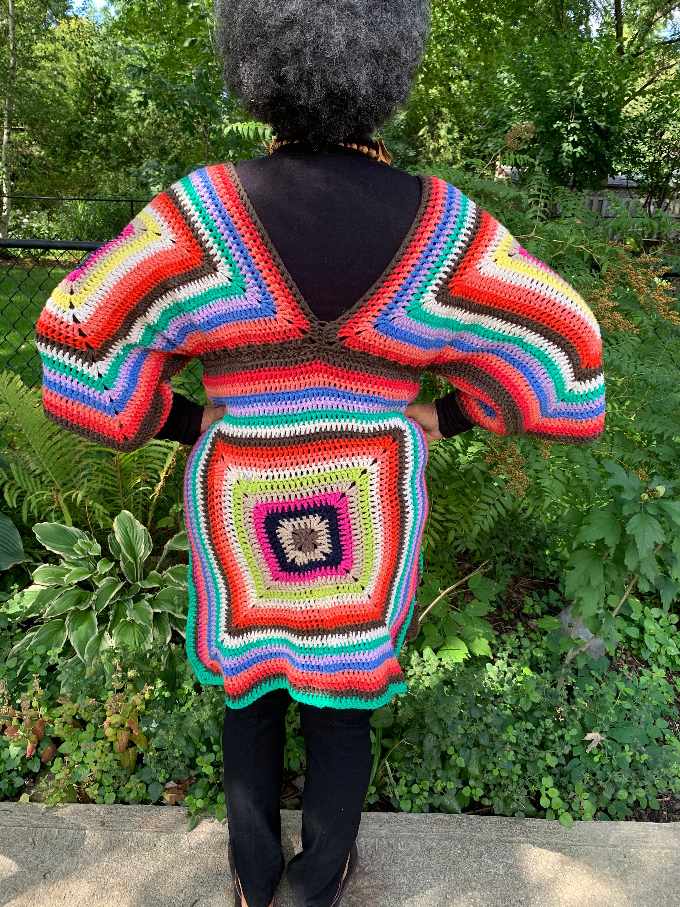 Crochet vintage granny square Kimono dress pattern colourful Etsy