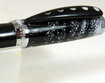 Stars and Swirls in Black on a Chrome Moon Twist Pen - Free Shipping