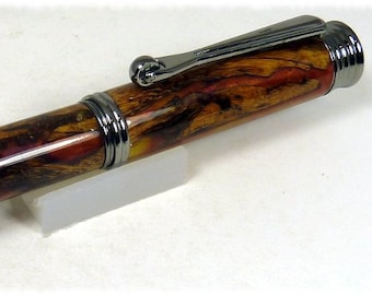 Beautiful Upcycled Desert Ironwood with Red & Yellow Acrylic on a Morgan Fountain Pen - Free USPS Priority Mail Shipping