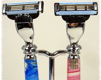 Gillette His & Hers Shaving Set Blue Sky and Peppermint Kisses Acrylic - Free Shipping Priority Mail