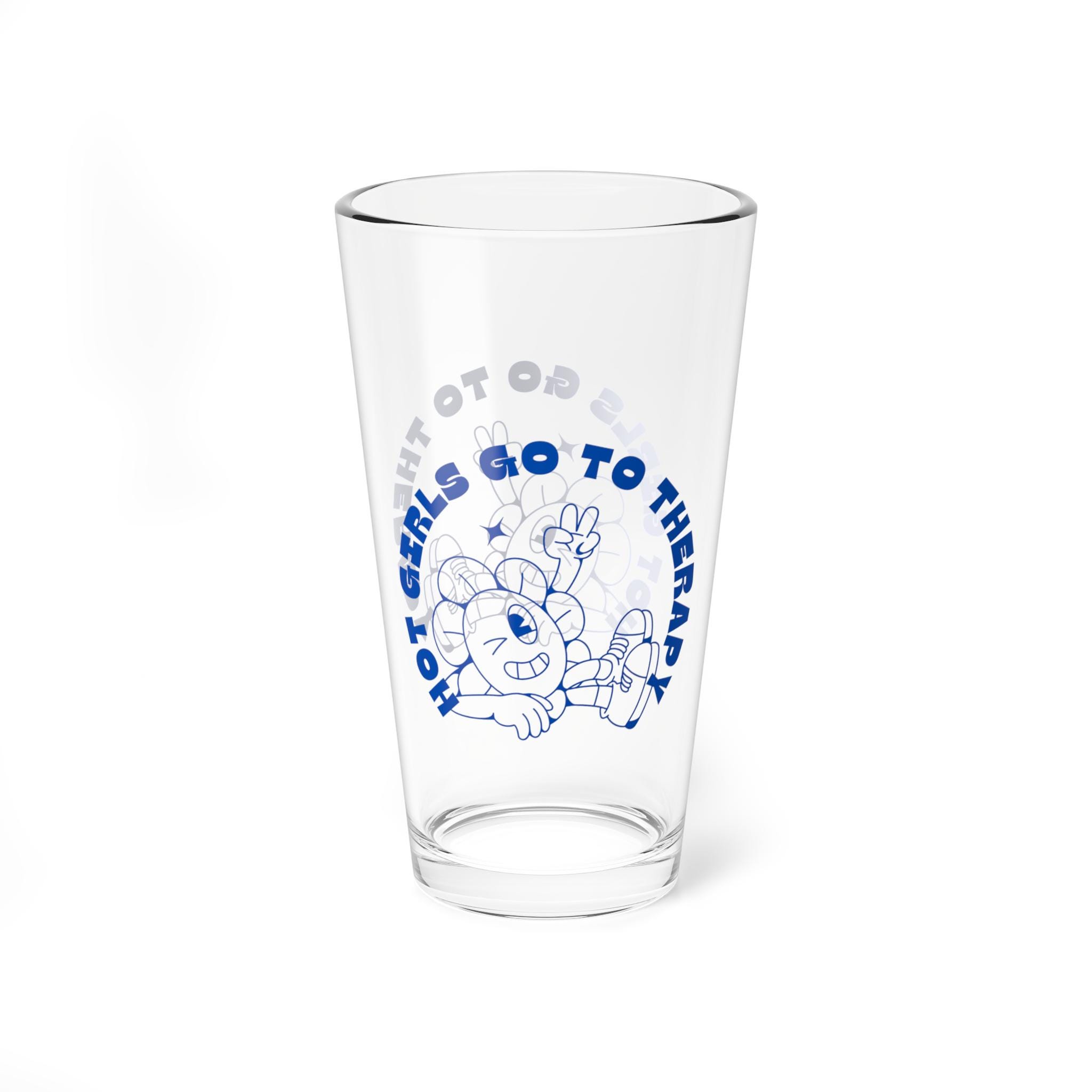 Hot Girls Go to Therapy Mixing Glass | 16oz Cocktail Glass | Fun Gift for Friends | Self-Care Glassware | Chill Vibes | Unique