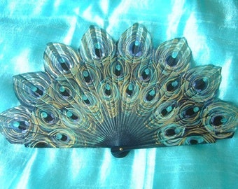 precioso abanico pintado  mano Pavo Real