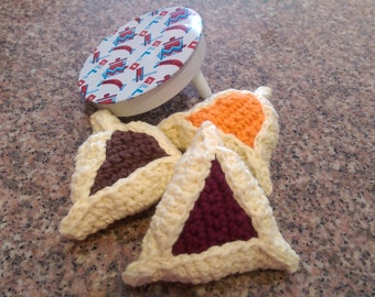 Hamantashen Purim Set of Three Crochet Hamentashen Cookie
