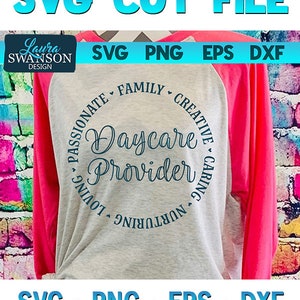 デイケアプロバイダーサークル SVG カットファイル、チャイルドケアワードアート、クリカットカットファイル、シルエットカットファイル
