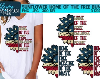 Patriotic Sunflower, Home of the Free Because of the Brave Sublimation Print