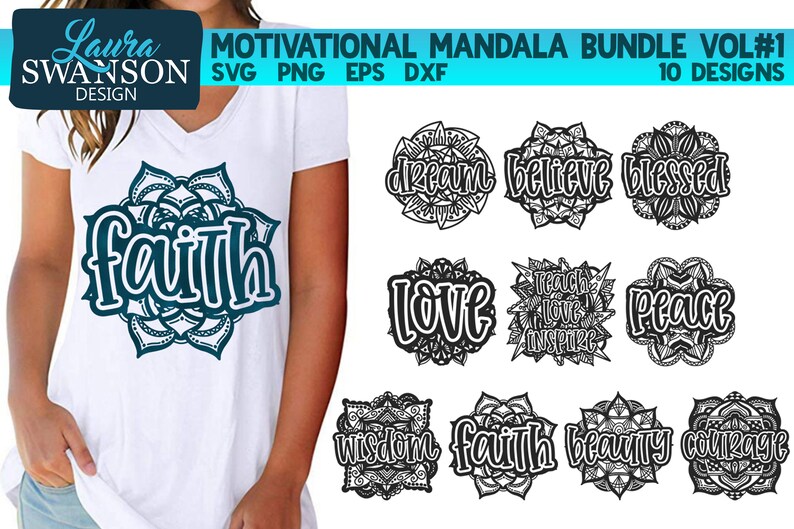 Download Clip Art Cricut Cut File Silhouette Cut File Motivational Mandala Bundle Vol 1 Svg Art Collectibles