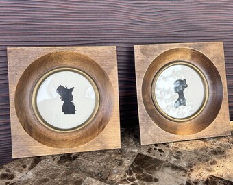 Antique 19th century Silhouette Set Wooden Wall Decor