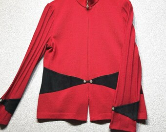 Vintage St John by Marie Gray Red Santana Knit Cardigan Women black Size 8
