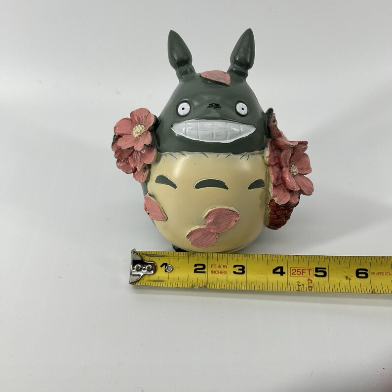Rare Japan Studio Ghibli My Neighbor Totoro Piggy Bank Grey Pink Flowers Plastic image 5