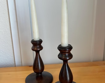 Vintage Mahogany Candlesticks | Mid-Century Modern Home Decor