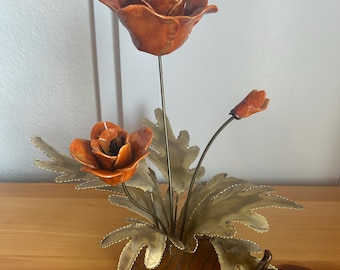 Winifred Cole Enamel Poppy Sculpture | Mid-Century Floral Art Decor