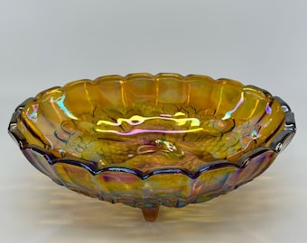 Vintage Indiana Carnival Glass Marigold Harvest Grape Iridescent Oval Bowl 12"