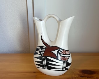 Vintage Acoma Pueblo Wedding Vase | Hand-Painted Native American Pottery (1979)