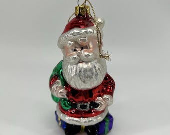 Vintage Antique Figural Glass Santa Claus Christmas Ornament 5” Tall