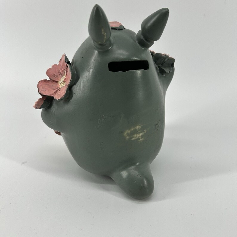 Rare Japan Studio Ghibli My Neighbor Totoro Piggy Bank Grey Pink Flowers Plastic image 2