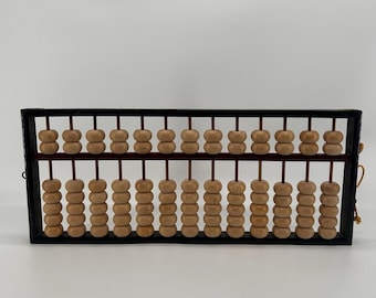 Vintage Chinese Abacus 13 Row 91 Bead Wood & Brass Lotus Flower Brand Calculator