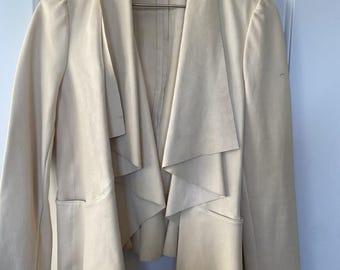 Erica Davies Ivory Suede Waterfall Jacket, Drape Front, Size S