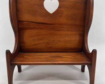 Wooden Pine Doll Bench Chair With Heart Cut Out Curved Edges Larger Granny Core