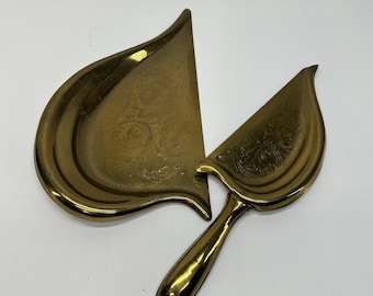 Antique Brass Victorian 9" Scrolled Etched Brass Crumb Tray c.1900 H. Lerner
