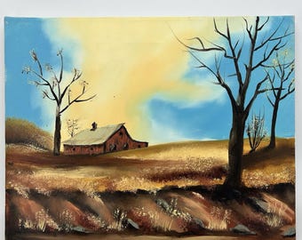Pintura al óleo original de paisaje sobre lienzo, estilo húmedo de Bob Ross, 45,7 x 35,5 cm.
