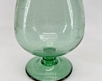 Vintage Glass Handblown Green Pedestal Wine Glass Mexico 6” Large Set Of 2