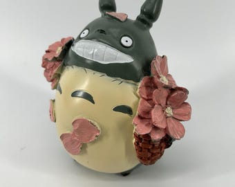 Rare Japan Studio Ghibli My Neighbor Totoro Piggy Bank Grey Pink Flowers Plastic