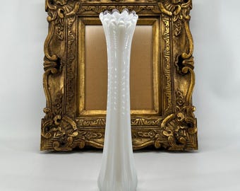 Vintage Fostoria Heirloom White Opalescent Stretch Swung Ribbed Glass Vase 13"