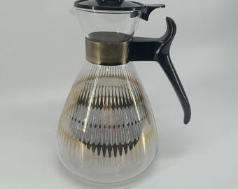 Vintage Mid Century Coffee- Tea MCM Carafe Gold Black Diamonds Madmen