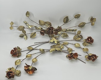 Vintage HOMCO Copper Rose Wall Art - MCM Metal Butterfly Vine Set