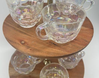Federal Glass Vintage Thumbprint Iridescent Tea Cup Set Of 6