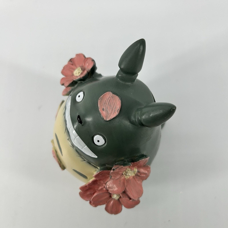Rare Japan Studio Ghibli My Neighbor Totoro Piggy Bank Grey Pink Flowers Plastic image 4
