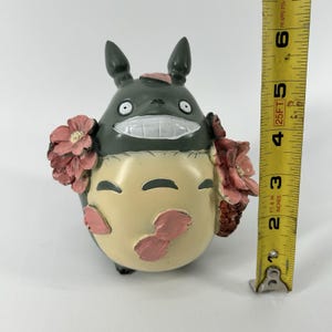 Rare Japan Studio Ghibli My Neighbor Totoro Piggy Bank Grey Pink Flowers Plastic image 6
